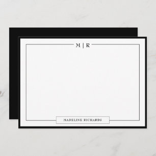 Classic Monogram Black Border Stationery Card