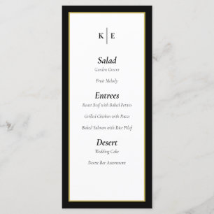 Classic Monogram Black Gold Wedding Menu Card