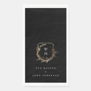 classic monogram black white gold motif crest napkin