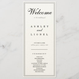 Classic Monogram Black & White Simple Wedding Program