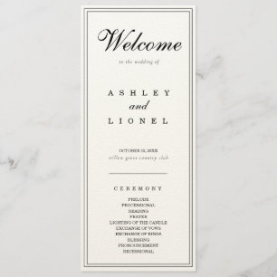 Classic Monogram Black & White Simple Wedding Program