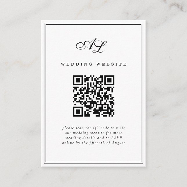 Classic Monogram Black & White Traditional Wedding Enclosure Card (Front)