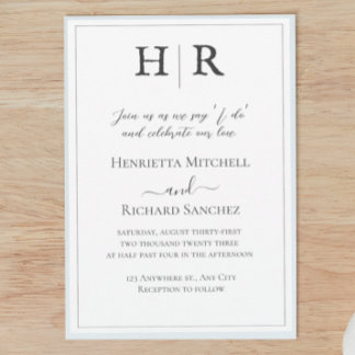 Classic Monogram Black & White Wedding Invitation