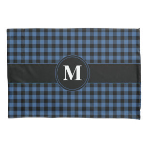 Classic Monogram Blue And Black Gingham Pillowcase