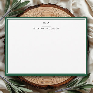 Classic Monogram British Racing Green Stationery Card