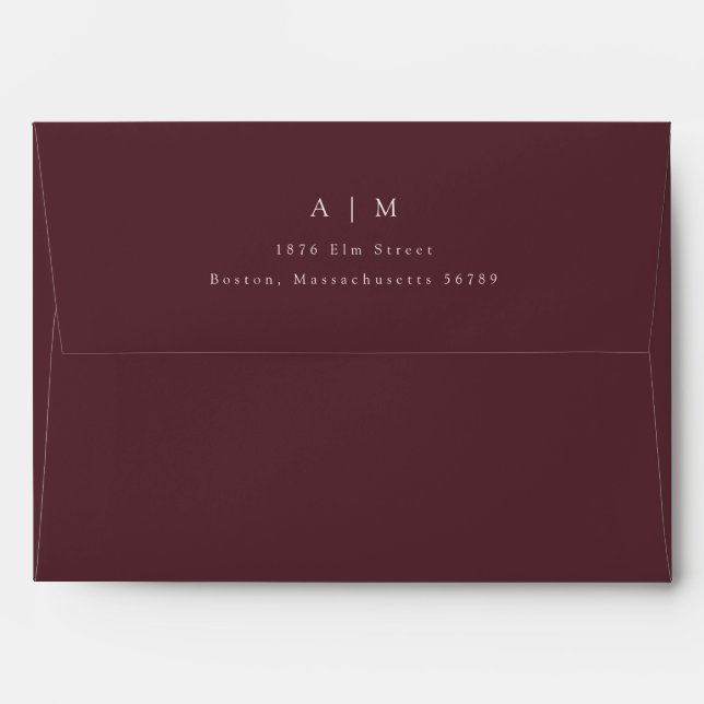 Classic Monogram Burgundy Return Address Wedding Envelope (Back (Top Flap))