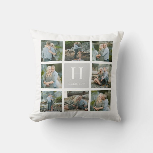 Classic Monogram Collage Throw Pillow (Front)