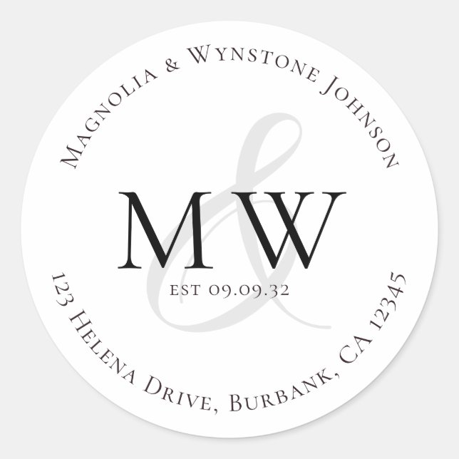 Classic Monogram Couple Return Address Classic Round Sticker (Front)