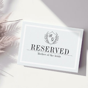 Classic monogram crest RESERVED sign Place Card