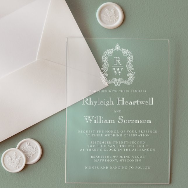 Classic Monogram Crest Transparent Wedding Acrylic Invitations (Creator Uploaded)