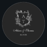 Classic Monogram Crest Wedding Envelope Seal<br><div class="desc">Elegant black and white floral monogram crest wedding classic envelope seal sticker.</div>