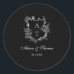 Classic Monogram Crest Wedding Envelope Seal<br><div class="desc">Elegant black and white floral monogram crest wedding classic envelope seal sticker.</div>