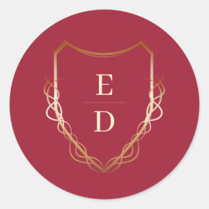 Classic Monogram Crimson Red Golden   Classic Round Sticker