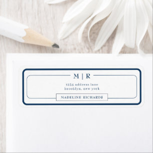 Classic Monogram Dark Navy Blue Border Address