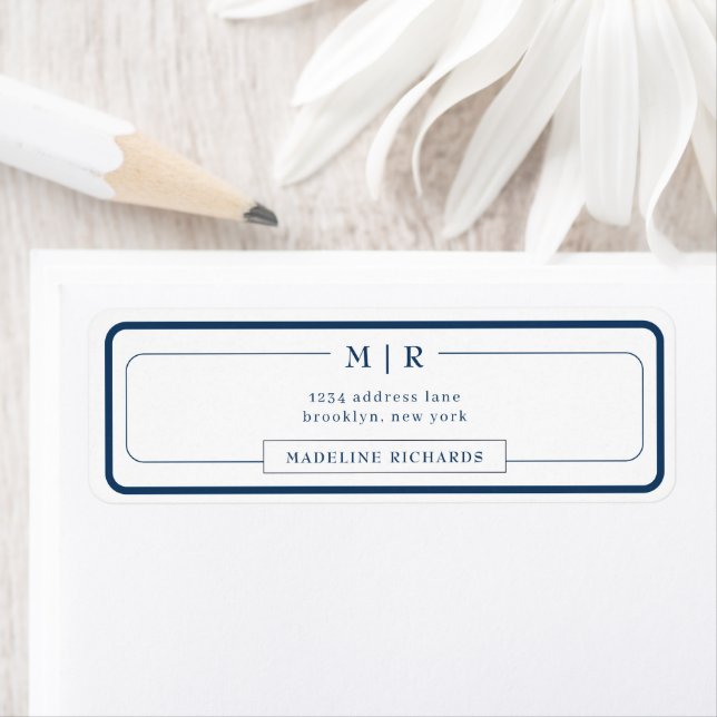 Classic Monogram Dark Navy Blue Border Address (Insitu)