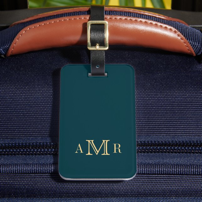 Classic Monogram Dark Teal Personalized Luggage Tag (Front Insitu 2)