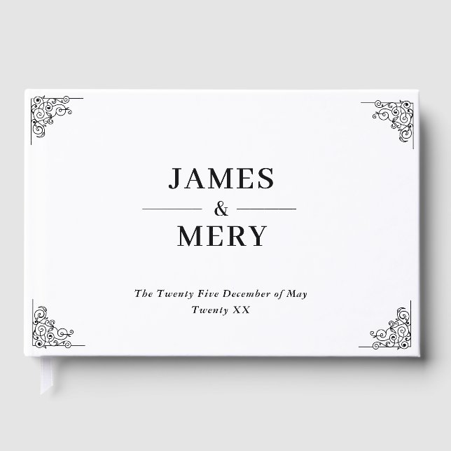 Classic Monogram Elegant Border Wedding Guest Book (Front)