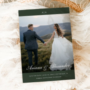 Classic Monogram Elegant Script Two Photo Wedding Save The Date