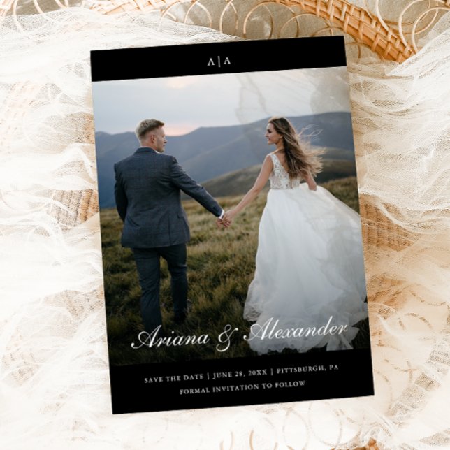 Classic Monogram Elegant Script Two Photo Wedding Save The Date (Creator Uploaded)