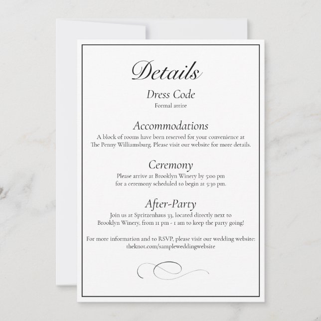 Classic Monogram Elegant Wedding Detail Card (Front)