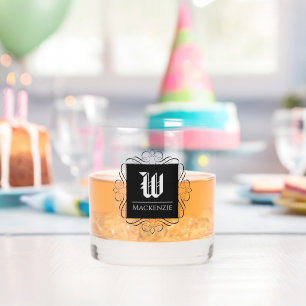 Classic Monogram Fancy Frame Custom Whiskey Glass