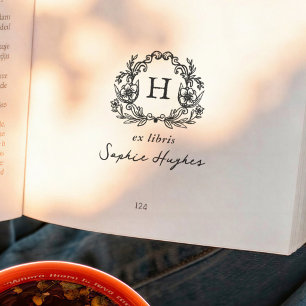 Classic Monogram Floral Wreath Frame Ex Libris Boo Rubber Stamp