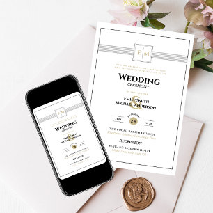 Classic Monogram Formal Wedding White All in 1 Inv Invitation