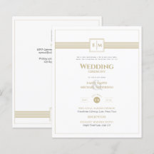 Classic Monogram Formal Wedding White Gold Invite