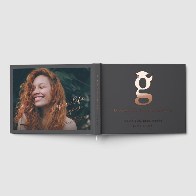 Classic Monogram G And Graduation Cap Grad Party Guest Book (Full)