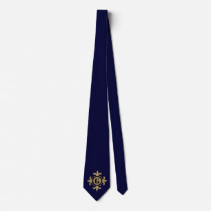 Classic Monogram gold Fleur De Lis blue Tie