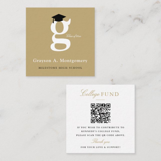 Classic Monogram Gold 'G' Graduation College Fund Enclosure Card (Front/Back)