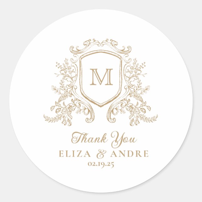 Classic Monogram Gold Wedding Sticker (Front)
