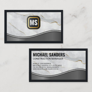 Classic Monogram Gold White Marble Metallic Business Card