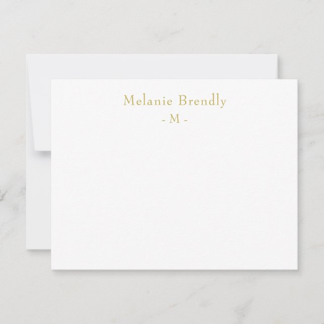 Classic Monogram Gold White Note Card (Front)