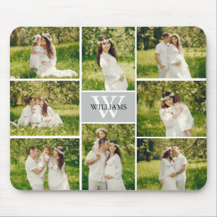 Classic Monogram Gray Photo Collage Mouse Pad
