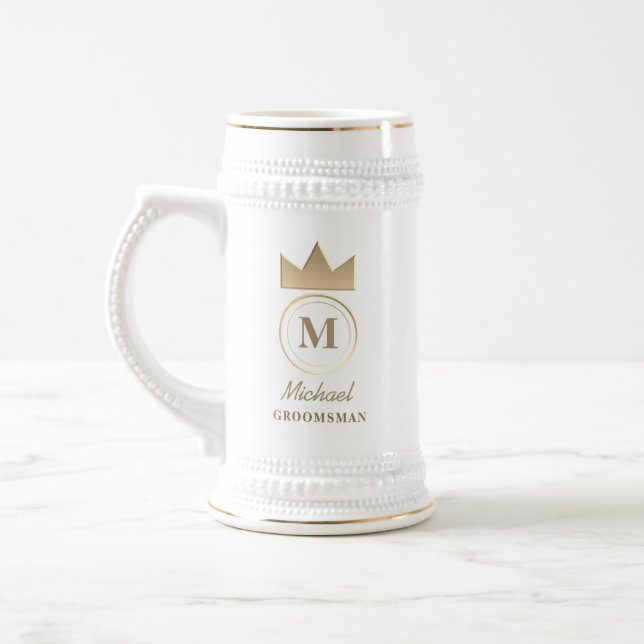 Classic Monogram Groomsman Keepsake Beer Stein (Left)