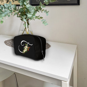 Classic monogram initial red flower mother gift dopp kit