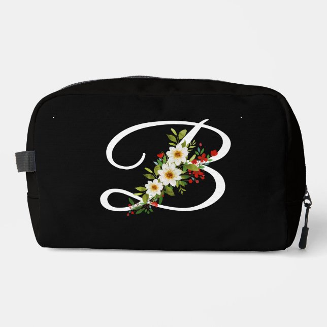 Classic monogram  initial white flower mother gift dopp kit (Front)
