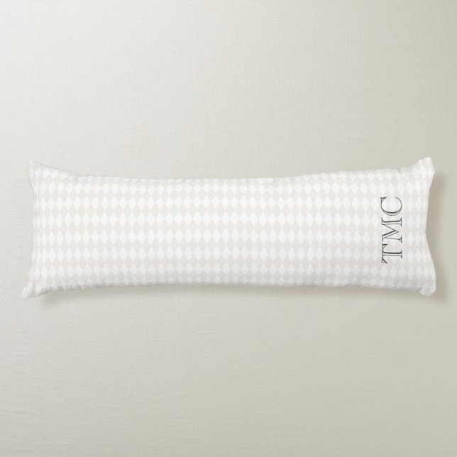 Classic Monogram INITIALS Harlequin Diamonds Beige Body Pillow (Front)