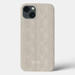 Classic Monogram Initials Luxury Linen Fabric Tech iPhone 13 Case