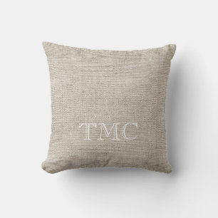 Classic Monogram INITIALS Neutral Linen Timeless Throw Pillow