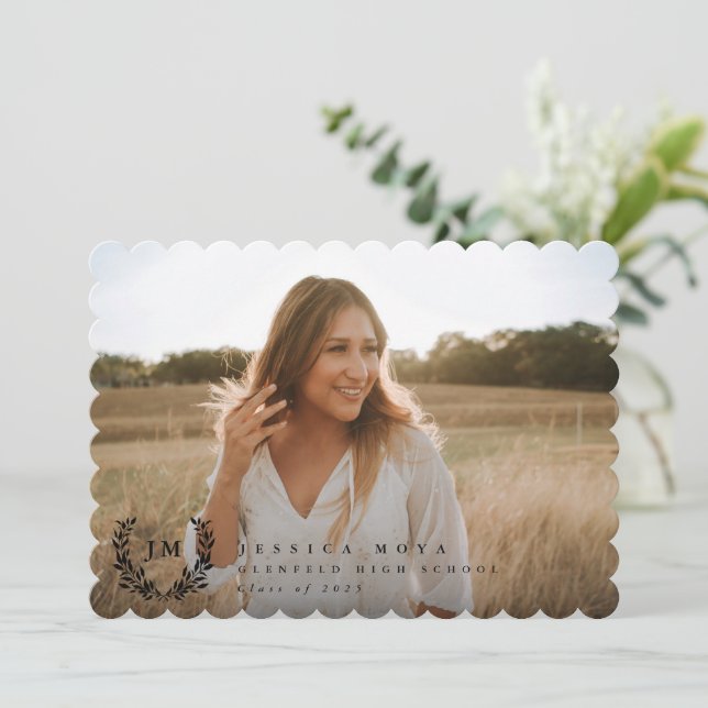 Classic Monogram/Laurel Wreath 2 Photo Graduation Announcement (Standing Front)