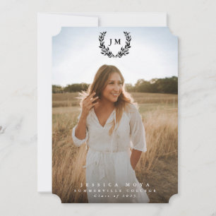 Classic Monogram/Laurel Wreath 2 Photo Graduation Announcement