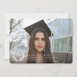 Classic Monogram/Laurel Wreath 2 Photo Graduation Announcement