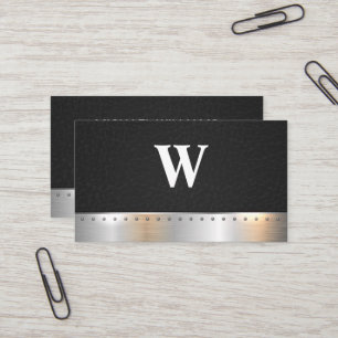 Classic Monogram Leather Metal Rivets Business Card