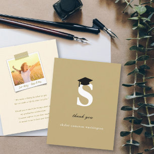 Classic Monogram Letter S Modern Graduation Cap Thank You Card