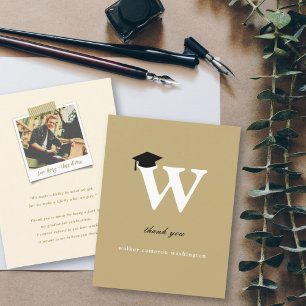 Classic Monogram Letter W Modern Graduation Cap Thank You Card