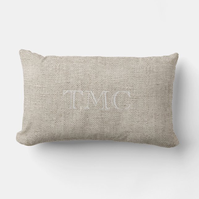 Classic Monogram light grey Initials Neutral Linen Lumbar Pillow (Front)