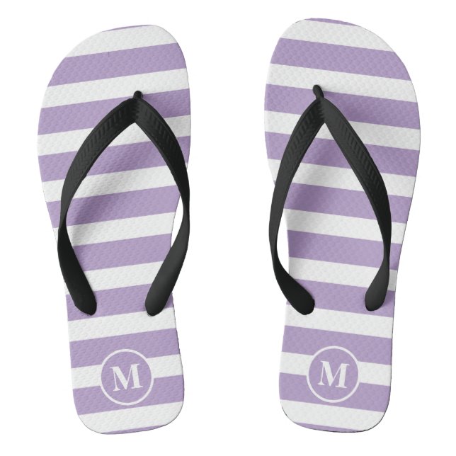 Classic Monogram Lilac Purple and White Stripes  F Flip Flops (Footbed)