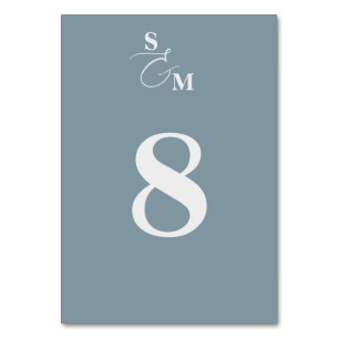 Classic Monogram Modern Ampersand Blue Wedding Table Number